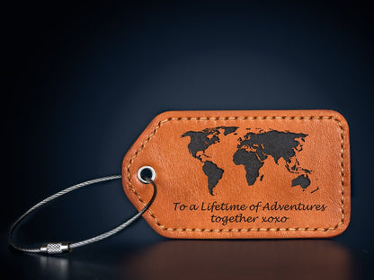 Leather Luggage Tag - World Map