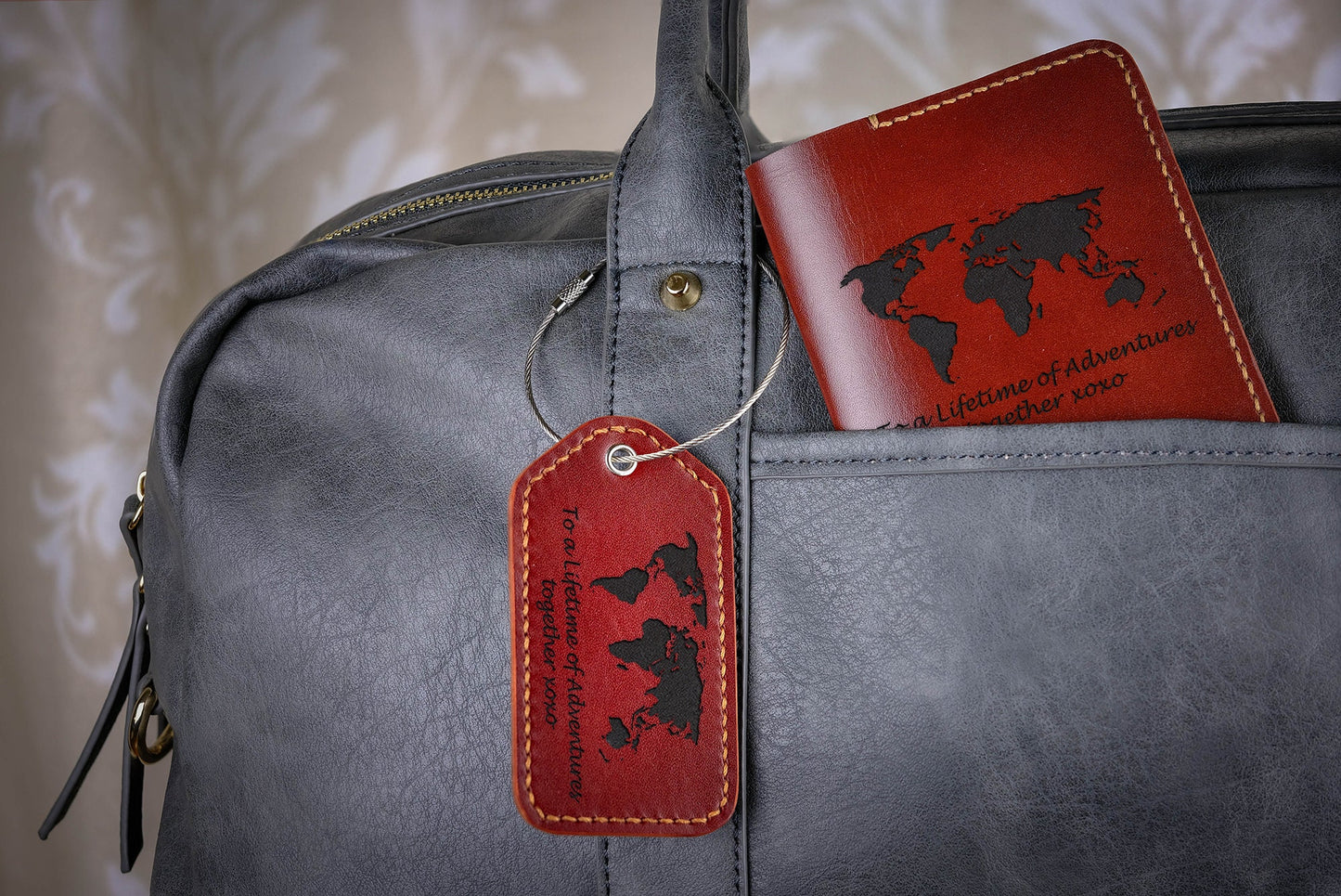 Leather Luggage Tag - World Map