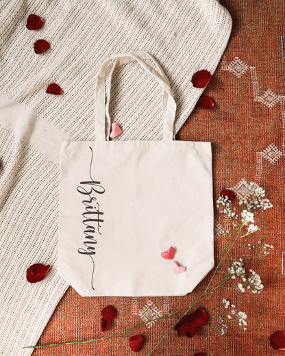 Everyday Tote Bag - Name in Script (Vertical)