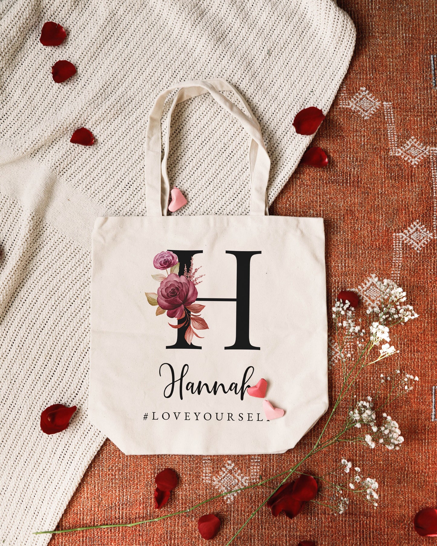 Everyday Tote Bag - Floral Initial