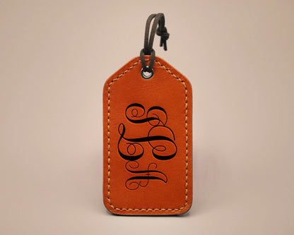 Leather Luggage Tag - Initials in Cursive