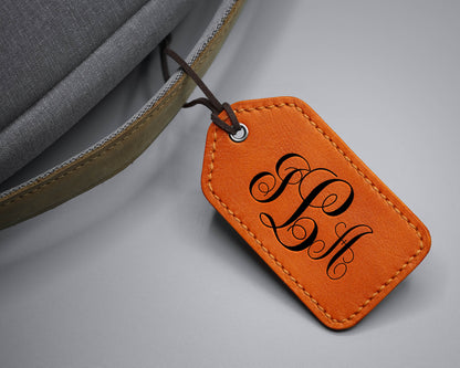 Leather Luggage Tag - Initials in Cursive