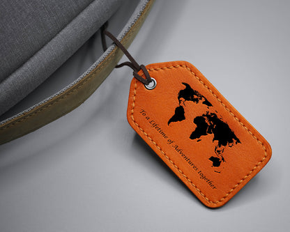 Leather Luggage Tag - World Map