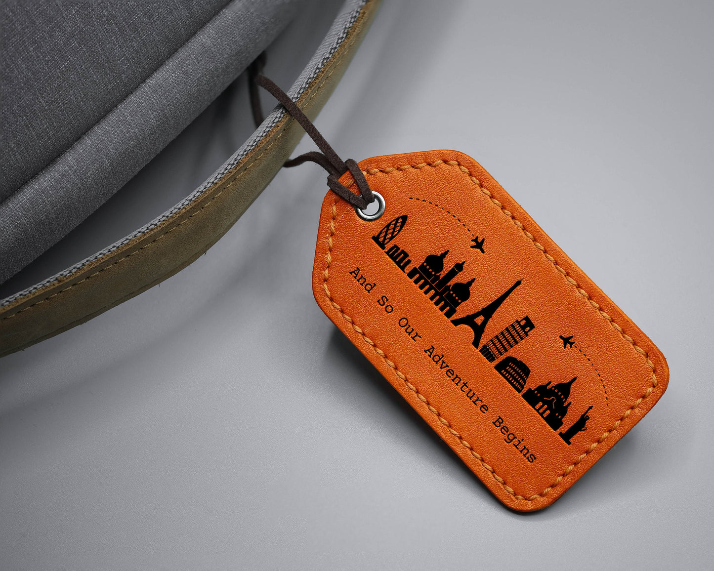 Leather Luggage Tag - World Map