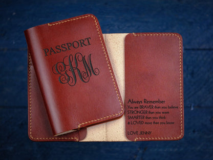 Leather Passport Holder - Monogram