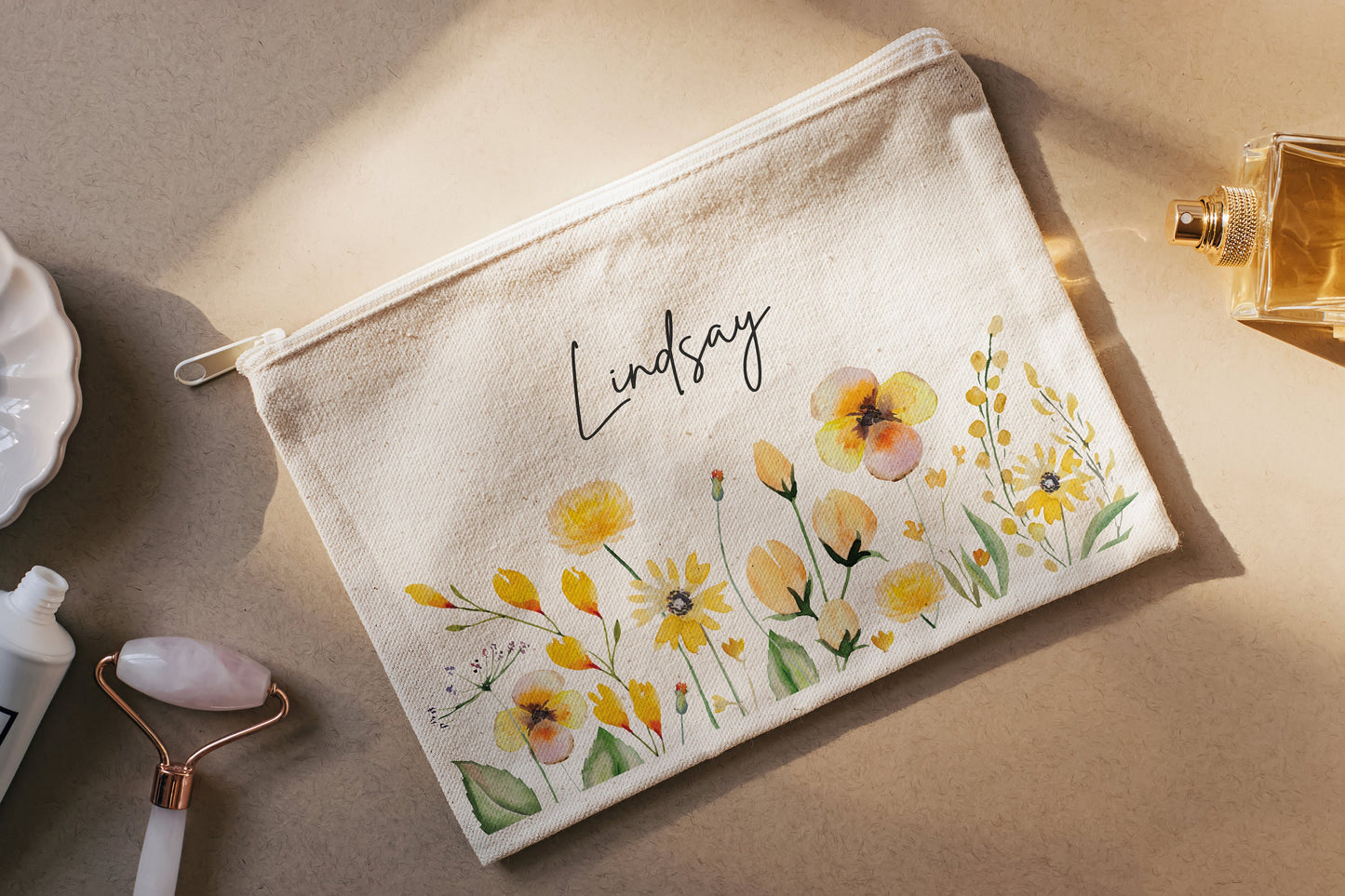 Makeup Bag - Yellow Wildflowers