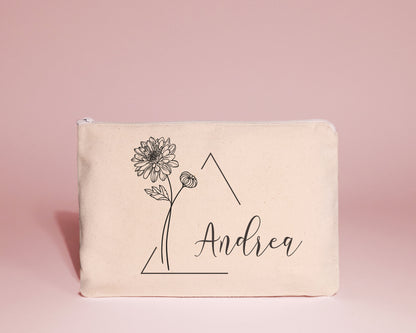 Makeup Bag - Violet February Minimalistic Birth Flower in Triangle