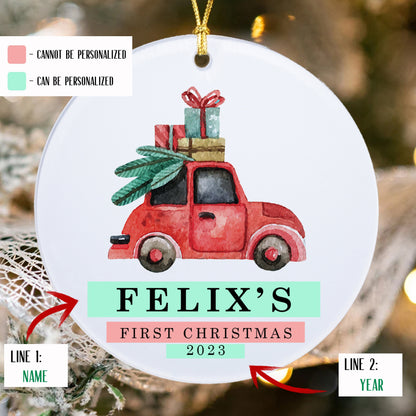 Personalized first Christmas Ornament with Car , Boy Girl Christmas Ornament, New Mom Gift, Welcome baby Christmas, New Baby Ornament