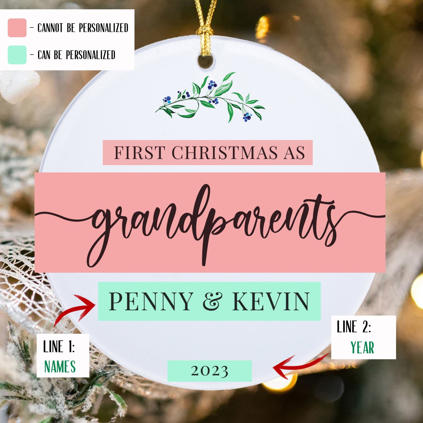 Personalized Grandparent Christmas Ornament, first Christmas as grandparent ornament, grandparent gifts , Christmas Tree ornament