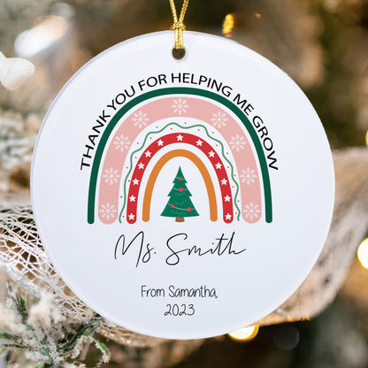 Christmas Rainbow Teacher Christmas Ornament, Personalized Teacher Gift, Personalized Teacher Ornament Keepsake, Teacher Christmas Ornament