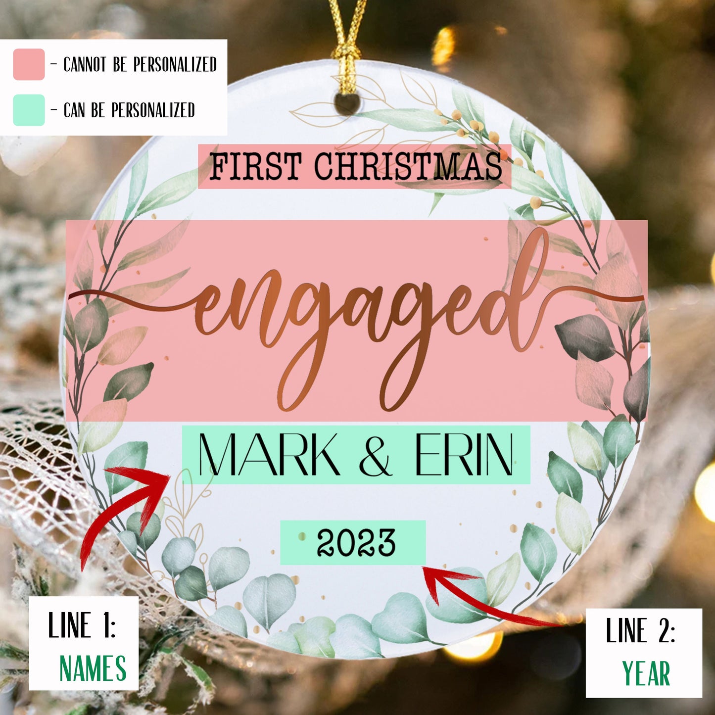 First Christmas Engaged Ornament, Newlywed Gift, Mr & Mrs Christmas Ornament, Personalized Mr Mrs Wedding Ornament, Wedding Gift Keepsake