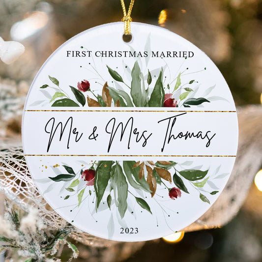 Personalized Mr Mrs Christmas Ornament, Mr & Mrs Christmas Ornament, First Christmas Married Ornament, Newlywed Gift, Wedding Gift Keepsake