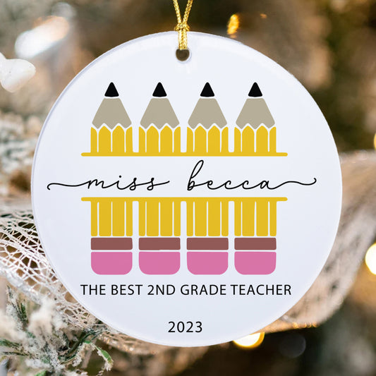 World Best Teacher Christmas Ornament, Personalized Teacher Ornament,Personalized Teacher Gift Ornament Keepsake, Teacher Christmas Ornament