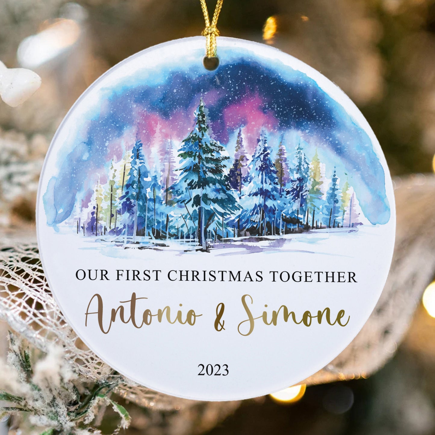 Personalized Couple Name Christmas Ornament, First Christmas Engaged Ornament, Newlywed Gift, Christmas Tree Ornaments